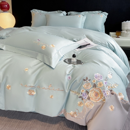 桃园 2025新款纯棉全棉长绒棉刺绣绣花四件套-梦境（高端礼盒） 梦境-飘蓝