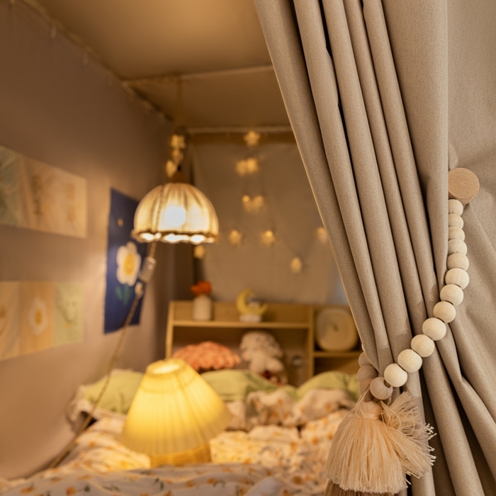 91家纺网 家纺一手货源 找家纺 飞轮海蚊帐 2025新款强遮光防蚊学生蚊帐-XZ-99（靠墙帘选配）香槟