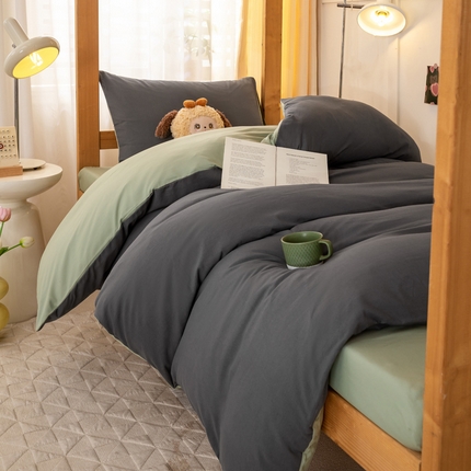 91家纺网 家纺一手货源 找家纺 （总）芷凡家纺 2024新款水洗磨毛纯色双拼学生三件套四件套