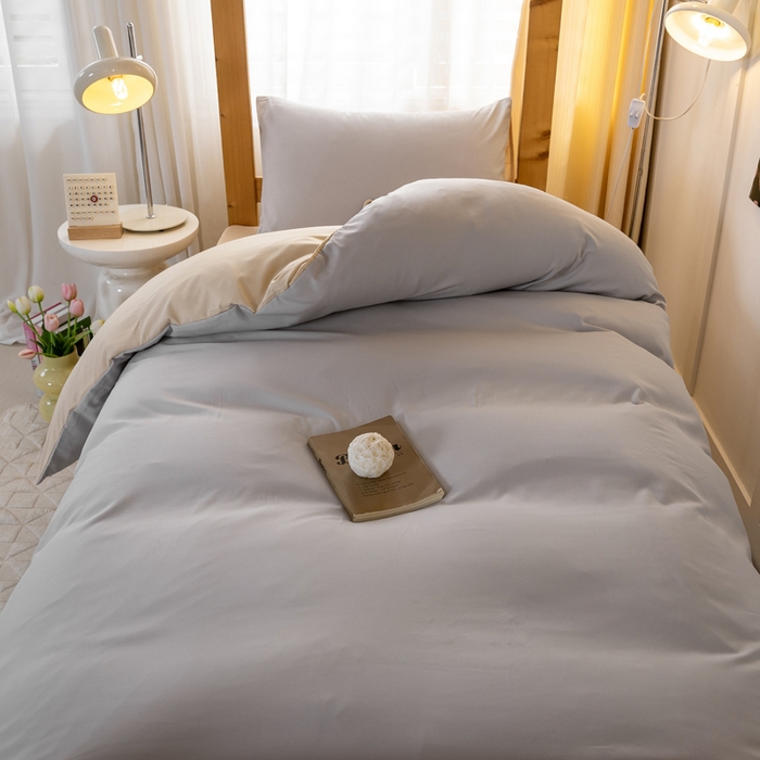 91家纺网 家纺一手货源 找家纺 芷凡家纺 2024新款水洗磨毛纯色双拼学生三件套四件套 卡其+奶茶