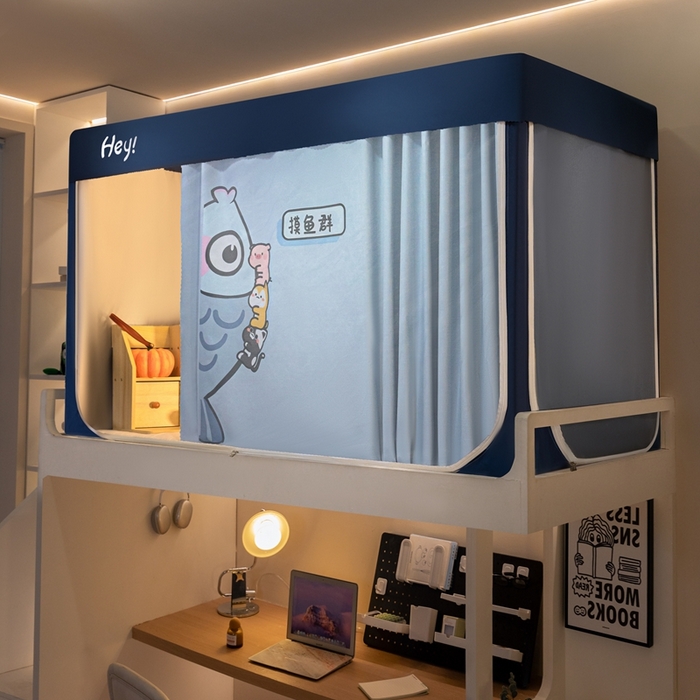 91家纺网 家纺一手货源 找家纺 飞轮海蚊帐 2025新款强遮光防蚊学生蚊帐-XZ-99（靠墙帘选配）摸鱼群