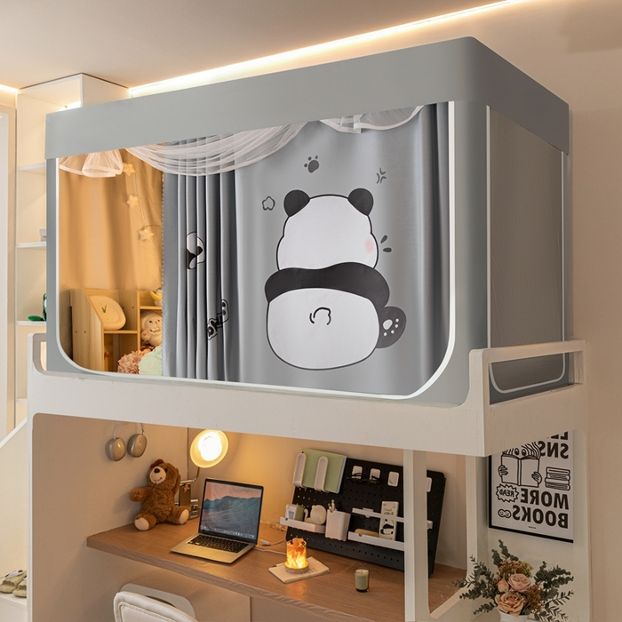 91家纺网 家纺一手货源 找家纺 飞轮海蚊帐 2025新款强遮光防蚊学生蚊帐-XZ-99（靠墙帘选配）熊猫宝