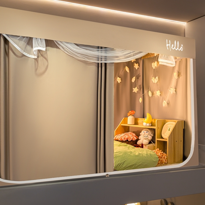 91家纺网 家纺一手货源 找家纺 飞轮海蚊帐 2025新款强遮光防蚊学生蚊帐-XZ-99（靠墙帘选配）香槟