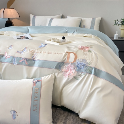 91家纺网 家纺一手货源 找家纺 （总）桃园 2025新款纯棉全棉长绒棉刺绣绣花四件套-蝶恋花 （高端礼盒）（券后不低于198）