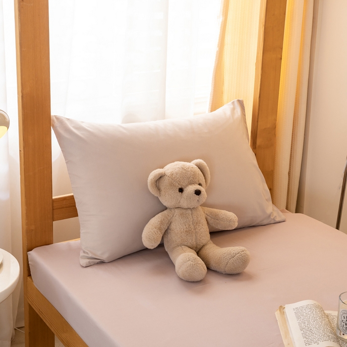 91家纺网 家纺一手货源 找家纺 芷凡家纺 2024新款水洗磨毛纯色双拼学生三件套四件套 杏色+玫瑰金