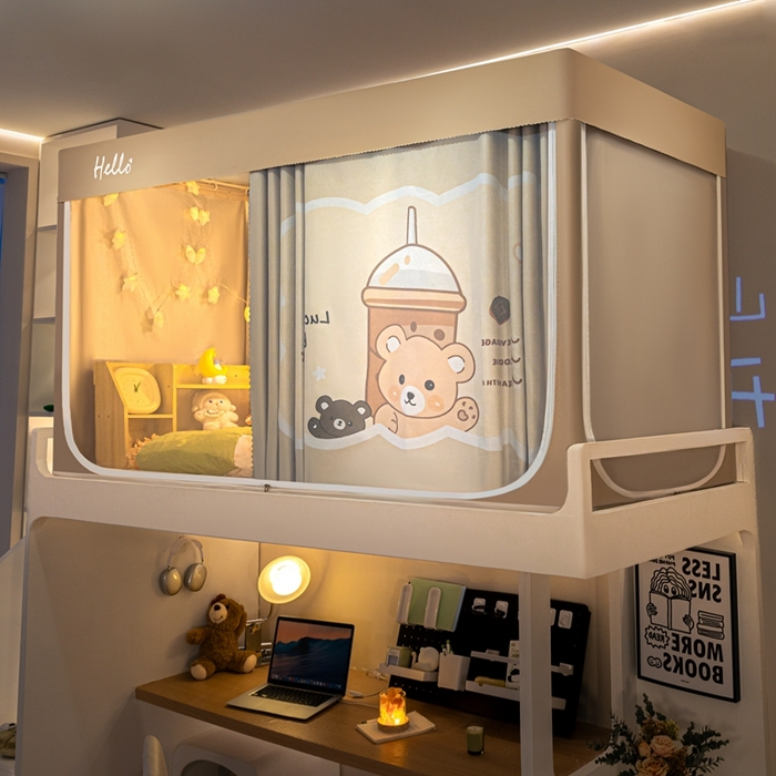 91家纺网 家纺一手货源 找家纺 飞轮海蚊帐 2025新款强遮光防蚊学生蚊帐-XZ-99（靠墙帘选配）奶茶熊