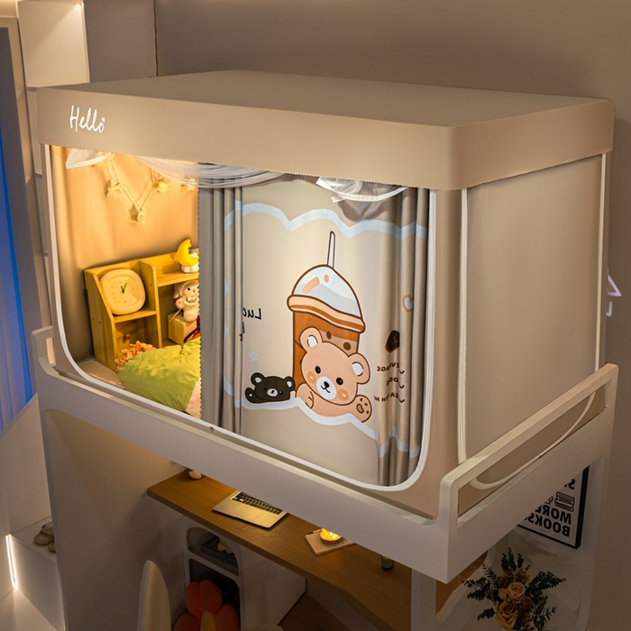 91家纺网 家纺一手货源 找家纺 飞轮海蚊帐 2025新款强遮光防蚊学生蚊帐-XZ-99（靠墙帘选配）奶茶熊