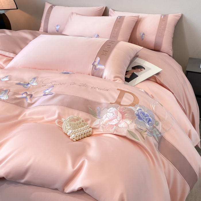 91家纺网 家纺一手货源 找家纺 （总）桃园 2025新款纯棉全棉长绒棉刺绣绣花四件套-蝶恋花 （高端礼盒）（券后不低于198）