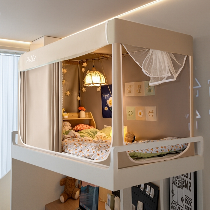 91家纺网 家纺一手货源 找家纺 飞轮海蚊帐 2025新款强遮光防蚊学生蚊帐-XZ-99（靠墙帘选配）香槟