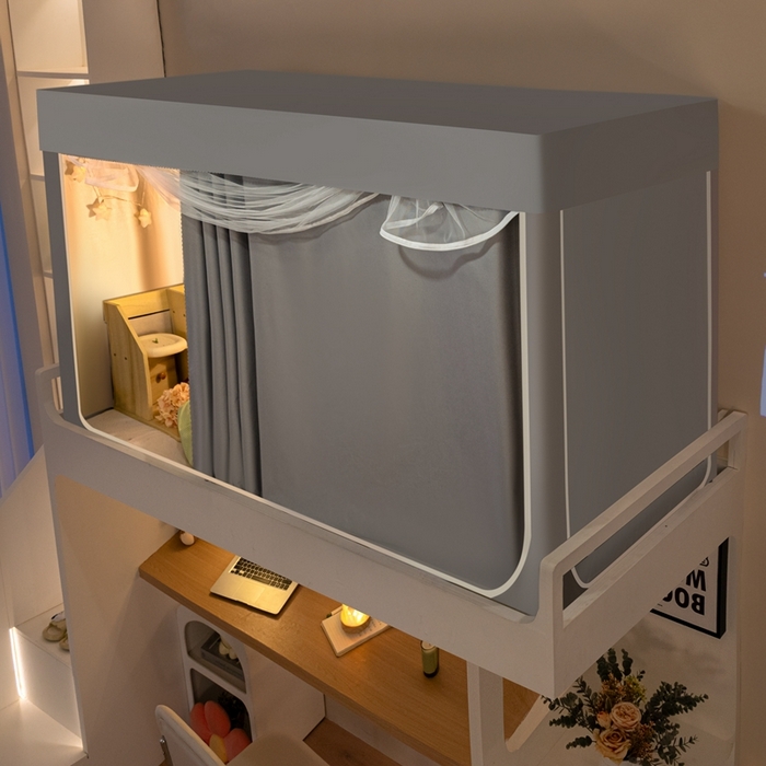 91家纺网 家纺一手货源 找家纺 飞轮海蚊帐 2025新款强遮光防蚊学生蚊帐-XZ-99（靠墙帘选配）银灰