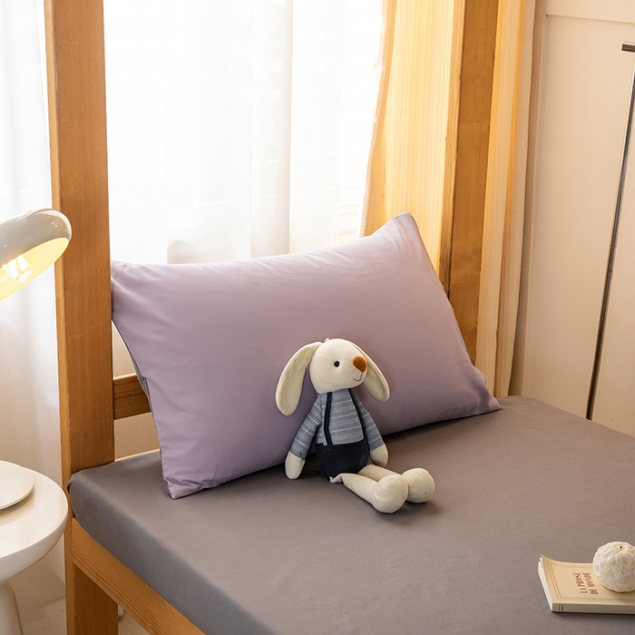 91家纺网 家纺一手货源 找家纺 芷凡家纺 2024新款水洗磨毛纯色双拼学生三件套四件套 烟紫+中灰