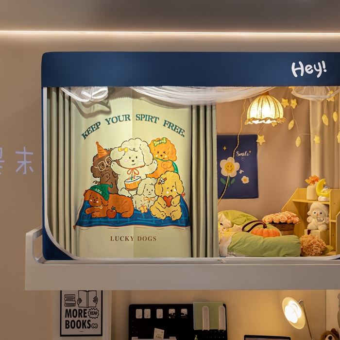 91家纺网 家纺一手货源 找家纺 飞轮海蚊帐 2025新款强遮光防蚊学生蚊帐-XZ-99（靠墙帘选配）快乐家族