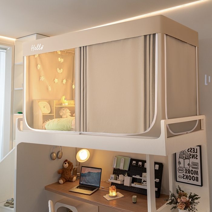 91家纺网 家纺一手货源 找家纺 飞轮海蚊帐 2025新款强遮光防蚊学生蚊帐-XZ-99（靠墙帘选配）香槟