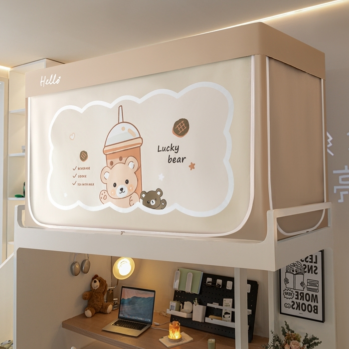 91家纺网 家纺一手货源 找家纺 飞轮海蚊帐 2025新款强遮光防蚊学生蚊帐-XZ-99（靠墙帘选配）奶茶熊