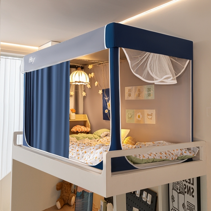 91家纺网 家纺一手货源 找家纺 飞轮海蚊帐 2025新款强遮光防蚊学生蚊帐-XZ-99（靠墙帘选配）宾利蓝