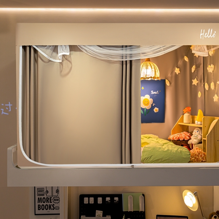 91家纺网 家纺一手货源 找家纺 飞轮海蚊帐 2025新款强遮光防蚊学生蚊帐-XZ-99（靠墙帘选配）香槟