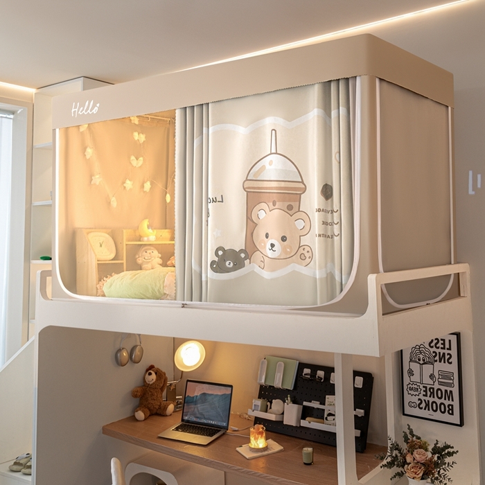 91家纺网 家纺一手货源 找家纺 飞轮海蚊帐 2025新款强遮光防蚊学生蚊帐-XZ-99（靠墙帘选配）奶茶熊