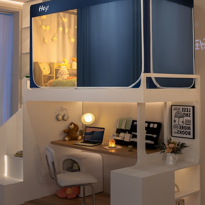 91家纺网 家纺一手货源 找家纺 飞轮海蚊帐 2025新款强遮光防蚊学生蚊帐-XZ-99（靠墙帘选配）宾利蓝