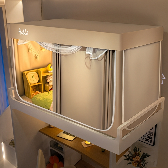 91家纺网 家纺一手货源 找家纺 飞轮海蚊帐 2025新款强遮光防蚊学生蚊帐-XZ-99（靠墙帘选配）香槟