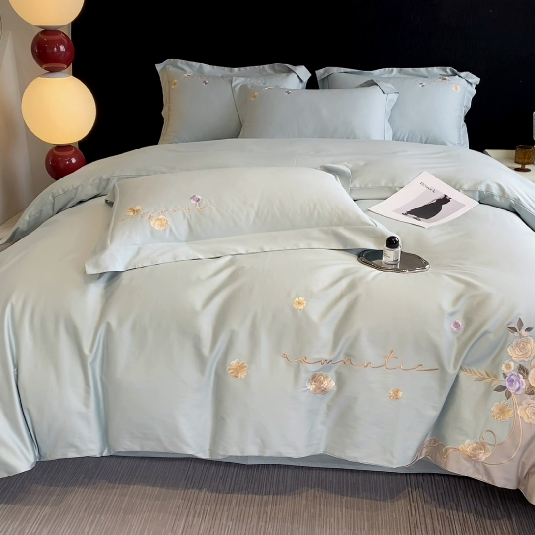 91家纺网 家纺一手货源 找家纺 （总）桃园 2025新款纯棉全棉长绒棉刺绣绣花四件套-梦境（高端礼盒）（券后不低于198）