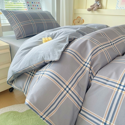 悦织湾家纺 2025新款全棉印花13372学生三件套 A1简格