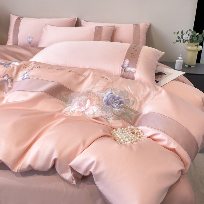 91家纺网 家纺一手货源 找家纺 （总）桃园 2025新款纯棉全棉长绒棉刺绣绣花四件套-蝶恋花 （高端礼盒）（券后不低于198）