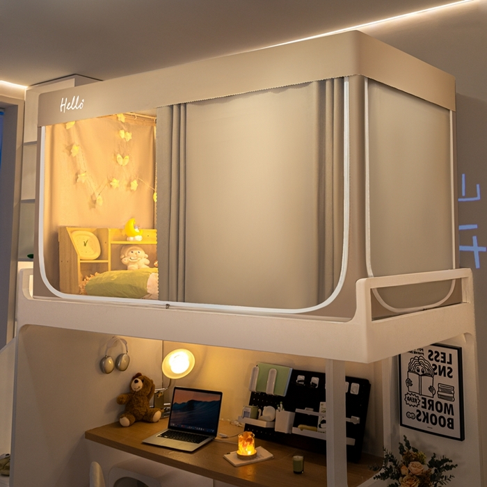 91家纺网 家纺一手货源 找家纺 飞轮海蚊帐 2025新款强遮光防蚊学生蚊帐-XZ-99（靠墙帘选配）香槟