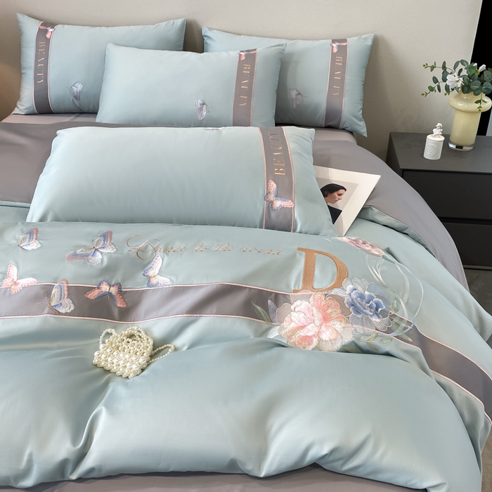 91家纺网 家纺一手货源 找家纺 桃园 2025新款纯棉全棉长绒棉刺绣绣花四件套-蝶恋花 （高端礼盒） 蝶恋花-飘蓝