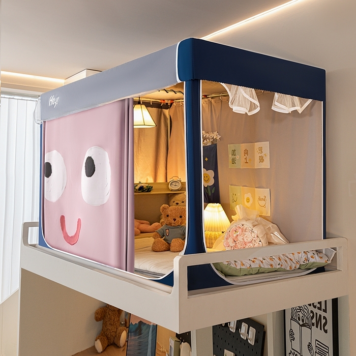 91家纺网 家纺一手货源 找家纺 飞轮海蚊帐 2025新款强遮光防蚊学生蚊帐-XZ-99（靠墙帘选配）开心粉