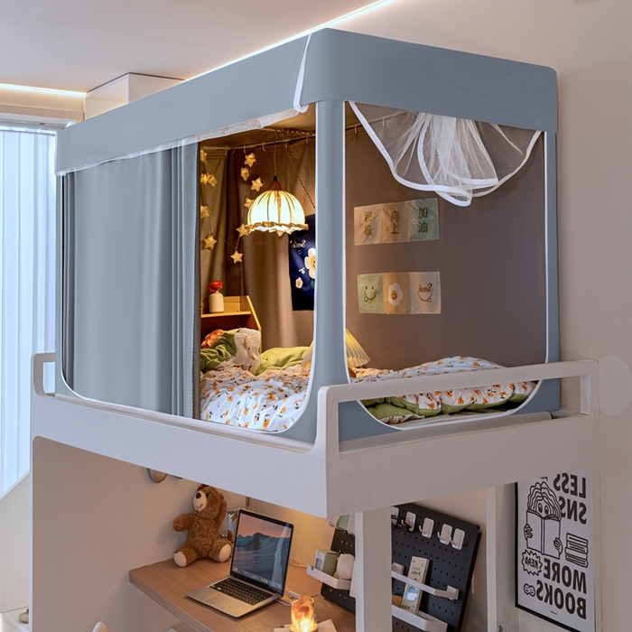 91家纺网 家纺一手货源 找家纺 飞轮海蚊帐 2025新款强遮光防蚊学生蚊帐-XZ-99（靠墙帘选配）银灰