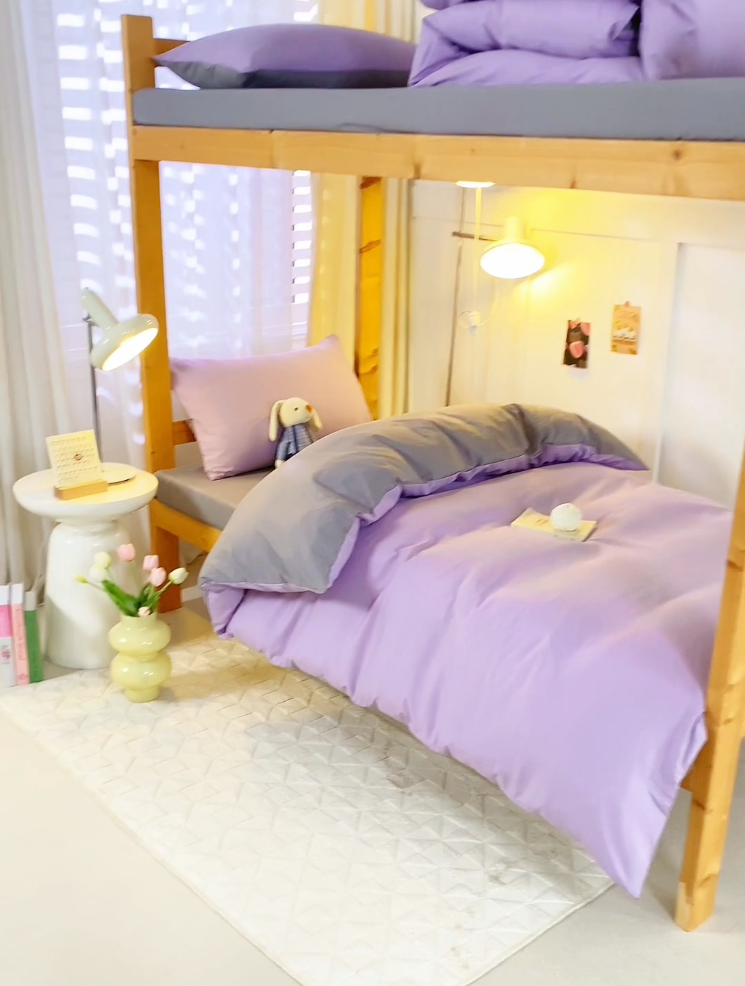 91家纺网 家纺一手货源 找家纺 芷凡家纺 2024新款水洗磨毛纯色双拼学生三件套四件套 烟紫+中灰