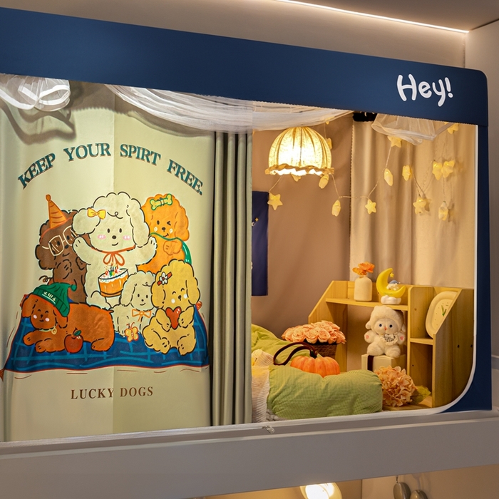 91家纺网 家纺一手货源 找家纺 飞轮海蚊帐 2025新款强遮光防蚊学生蚊帐-XZ-99（靠墙帘选配）快乐家族