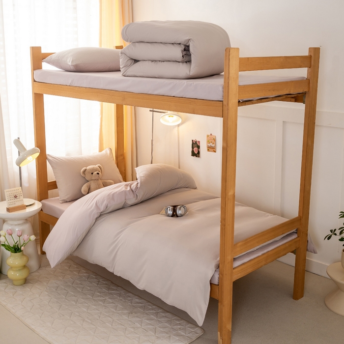 91家纺网 家纺一手货源 找家纺 芷凡家纺 2024新款水洗磨毛纯色双拼学生三件套四件套 杏色+玫瑰金