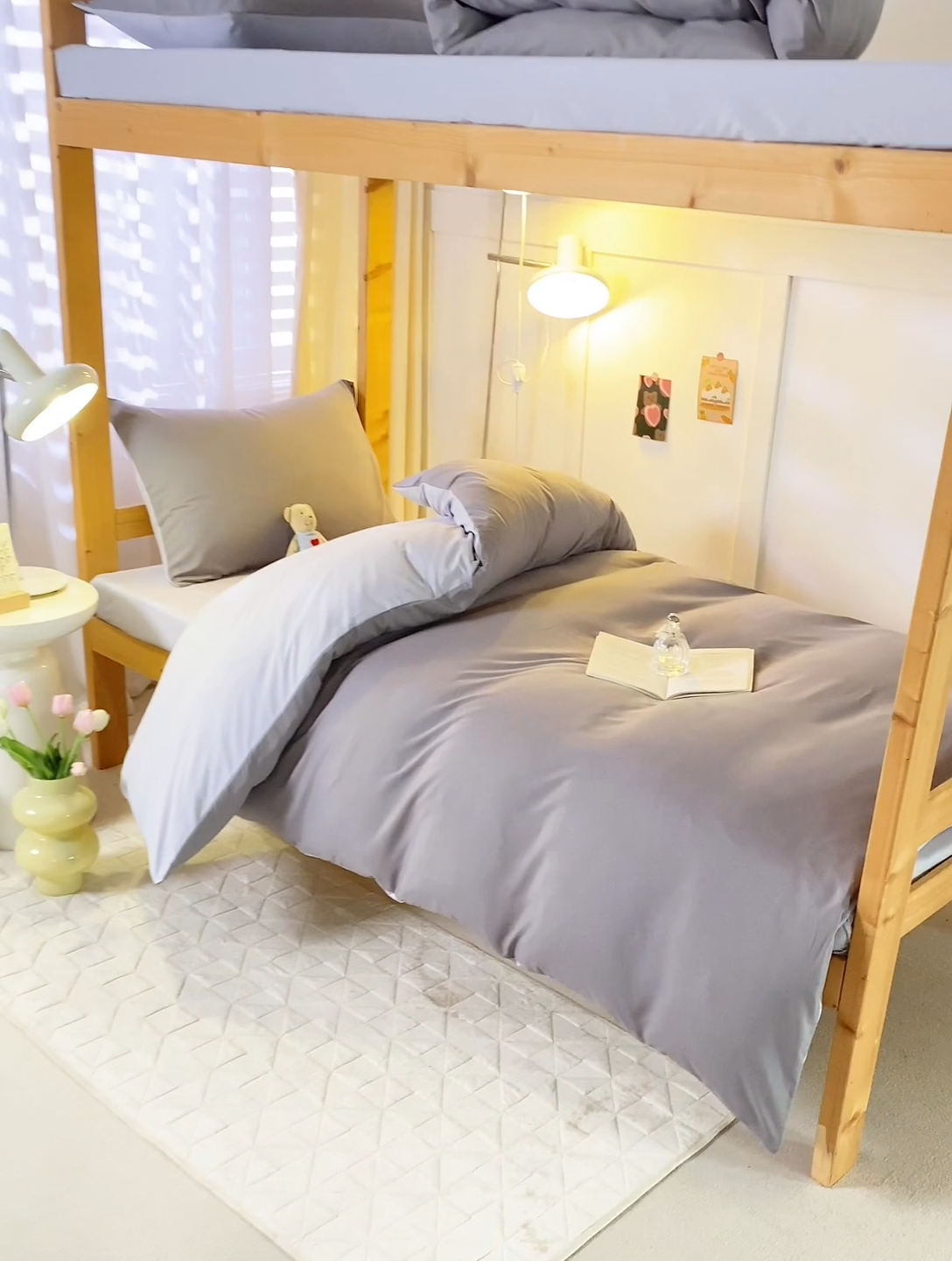 91家纺网 家纺一手货源 找家纺 芷凡家纺 2024新款水洗磨毛纯色双拼学生三件套四件套 中灰+银灰