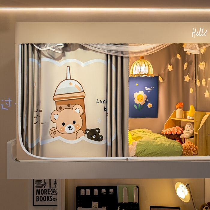 91家纺网 家纺一手货源 找家纺 飞轮海蚊帐 2025新款强遮光防蚊学生蚊帐-XZ-99（靠墙帘选配）奶茶熊