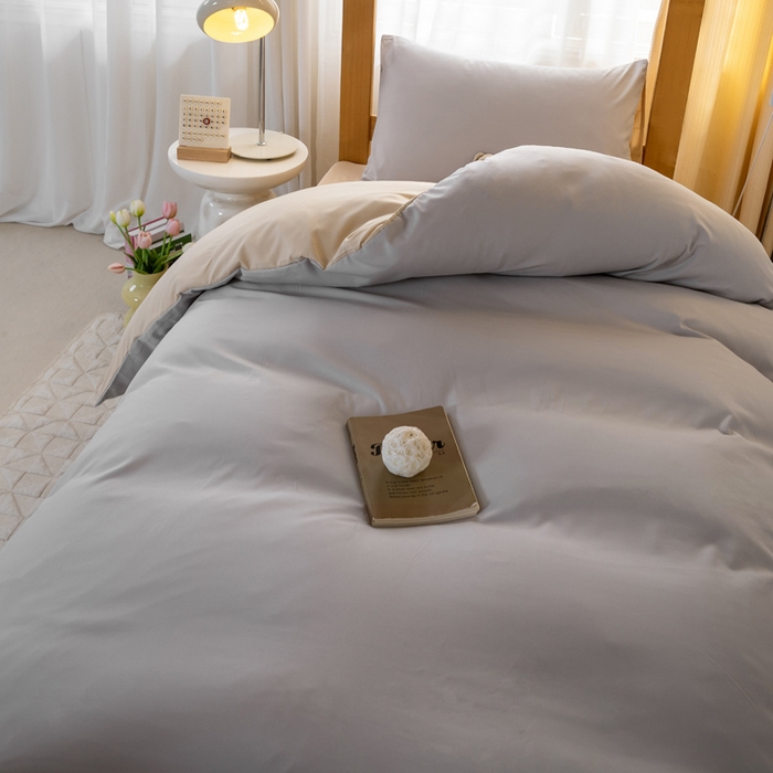 91家纺网 家纺一手货源 找家纺 芷凡家纺 2024新款水洗磨毛纯色双拼学生三件套四件套 卡其+奶茶