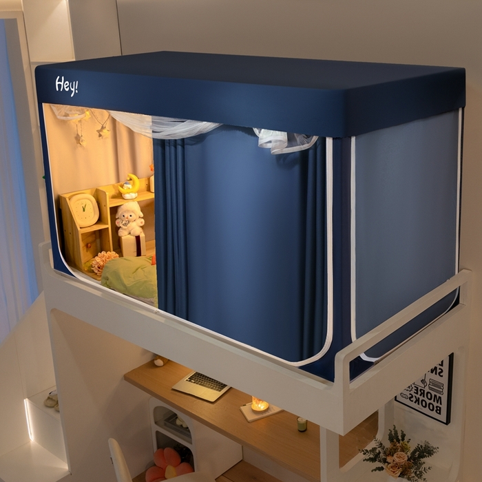 91家纺网 家纺一手货源 找家纺 飞轮海蚊帐 2025新款强遮光防蚊学生蚊帐-XZ-99（靠墙帘选配）宾利蓝