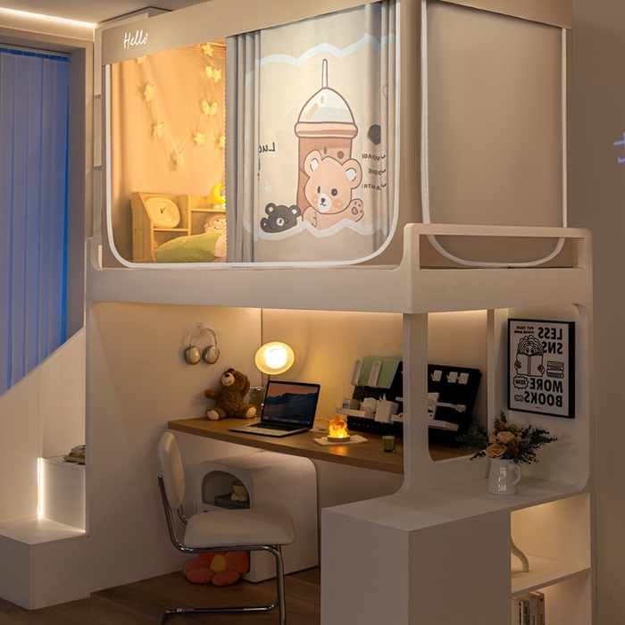 91家纺网 家纺一手货源 找家纺 飞轮海蚊帐 2025新款强遮光防蚊学生蚊帐-XZ-99（靠墙帘选配）奶茶熊