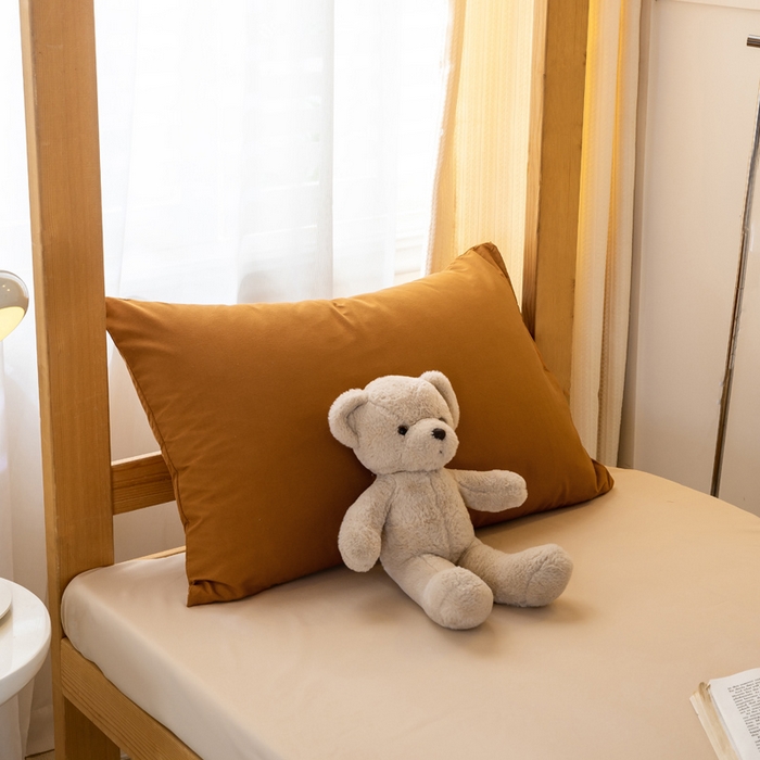 91家纺网 家纺一手货源 找家纺 芷凡家纺 2024新款水洗磨毛纯色双拼学生三件套四件套 焦糖+杏色