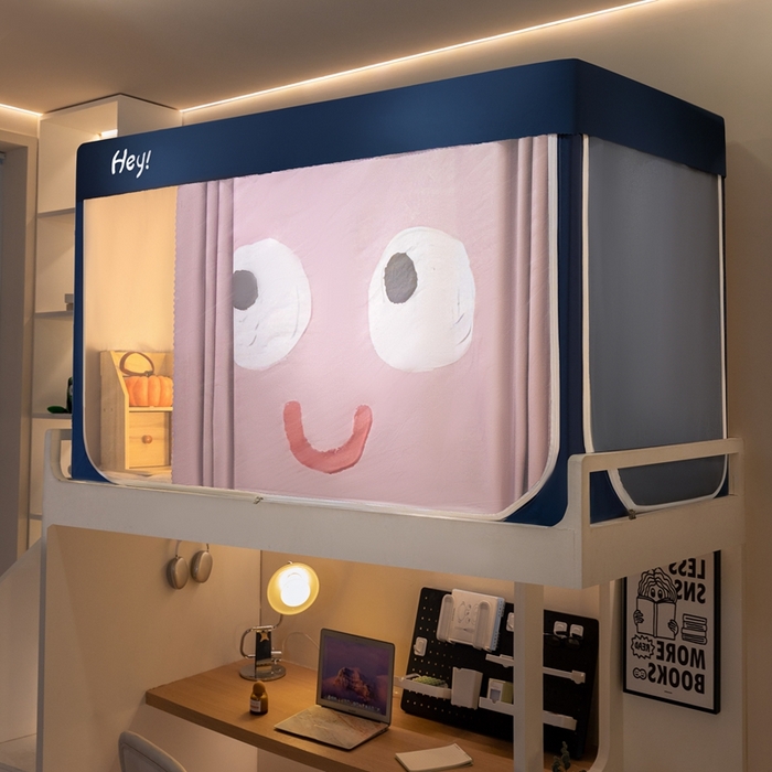 91家纺网 家纺一手货源 找家纺 飞轮海蚊帐 2025新款强遮光防蚊学生蚊帐-XZ-99（靠墙帘选配）开心粉