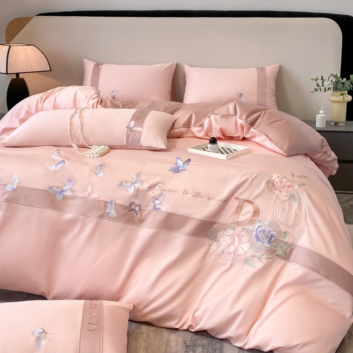 91家纺网 家纺一手货源 找家纺 （总）桃园 2025新款纯棉全棉长绒棉刺绣绣花四件套-蝶恋花 （高端礼盒）（券后不低于198）