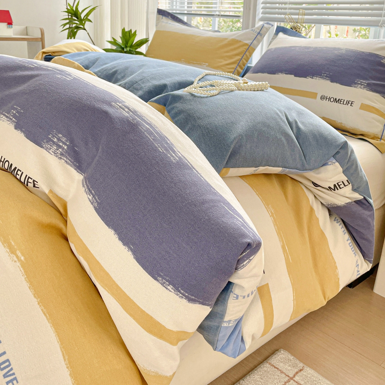 91家纺网 家纺一手货源 找家纺 纽缦家纺 2025新款全棉纯棉磨毛印花单被套 被套单件 畅想蓝