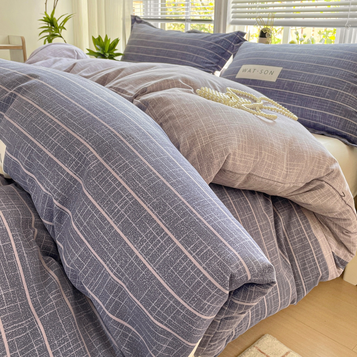 91家纺网 家纺一手货源 找家纺 纽缦家纺 2025新款全棉纯棉磨毛印花单被套 被套单件 初遇简约灰