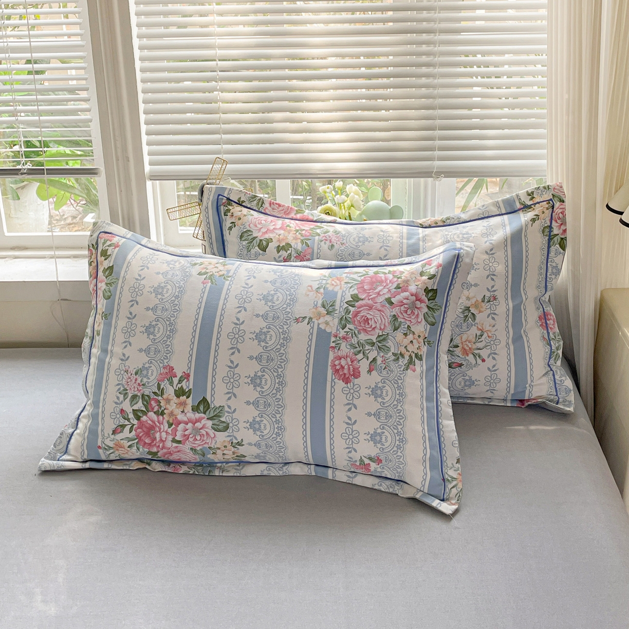 91家纺网 家纺一手货源 找家纺 纽缦家纺 2025新款全棉纯棉磨毛印花单品枕套 枕套单件 法芙娜蓝