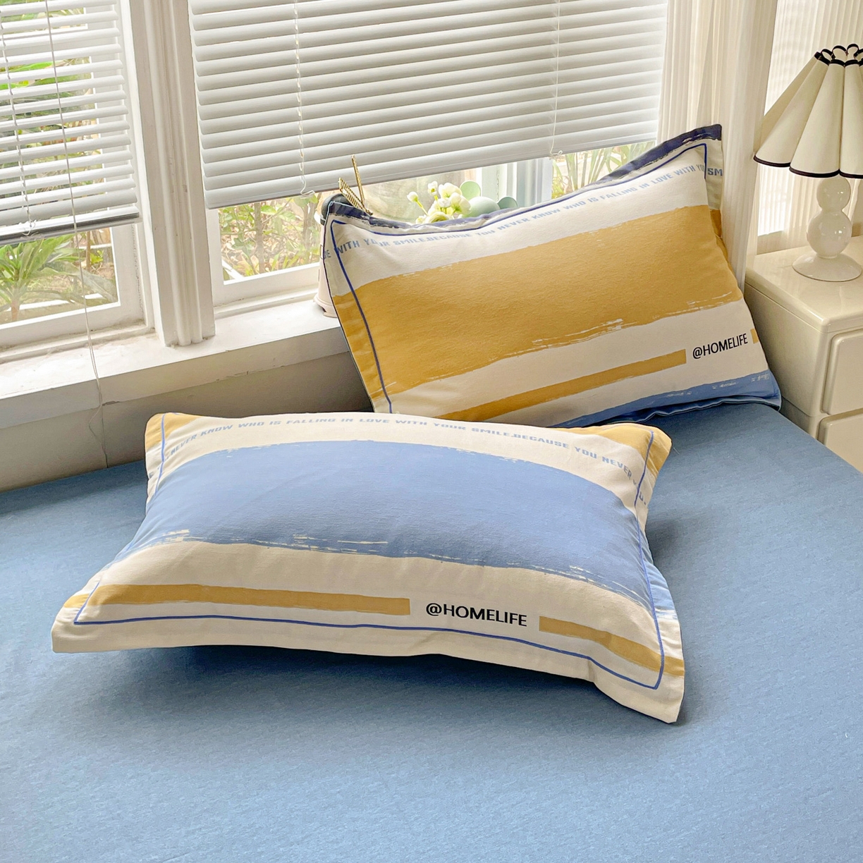 91家纺网 家纺一手货源 找家纺 纽缦家纺 2025新款全棉纯棉磨毛印花单品枕套 枕套单件 畅想蓝