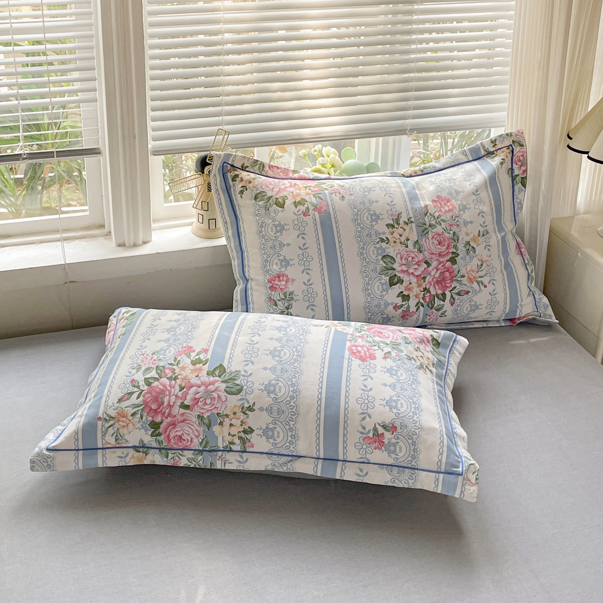 91家纺网 家纺一手货源 找家纺 纽缦家纺 2025新款全棉纯棉磨毛印花单品枕套 枕套单件 法芙娜蓝