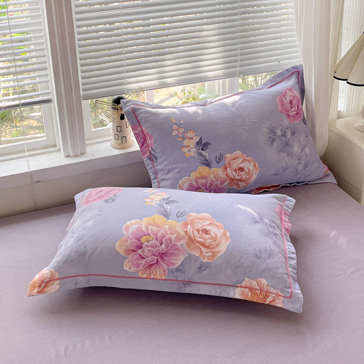 91家纺网 家纺一手货源 找家纺 纽缦家纺 2025新款全棉纯棉磨毛印花单品枕套 枕套单件 吉娜风情蓝