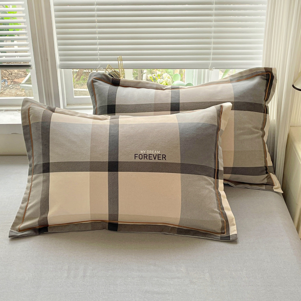 纽缦家纺 2025新款全棉纯棉磨毛印花单品枕套 枕套单件 曼迪咖