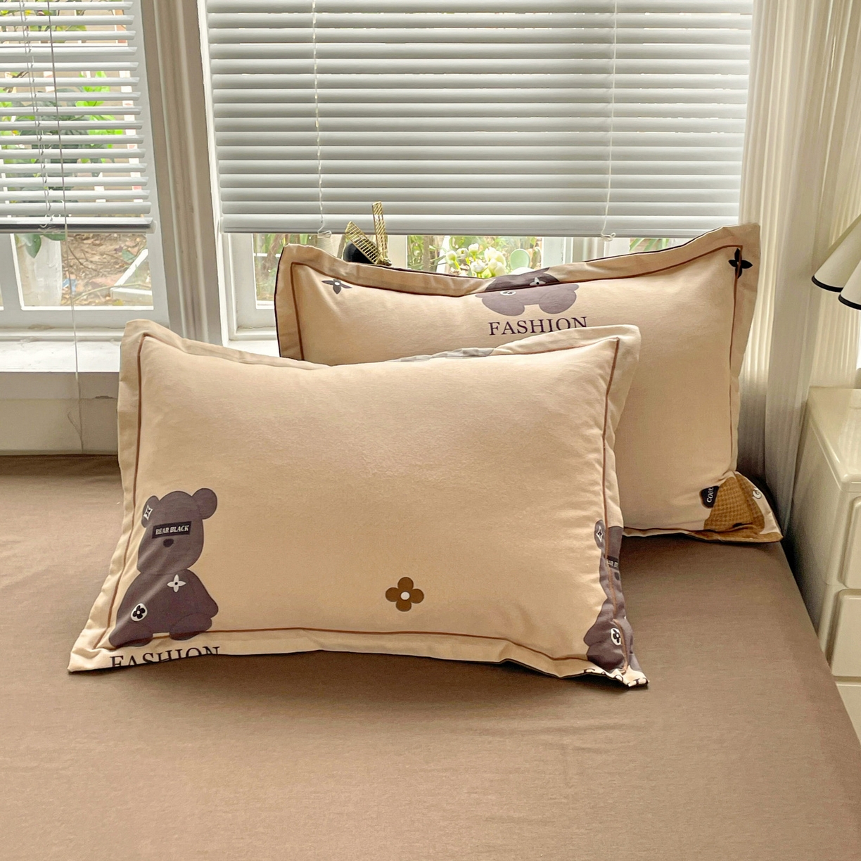 纽缦家纺 2025新款全棉纯棉磨毛印花单品枕套 枕套单件 欧尼熊灰