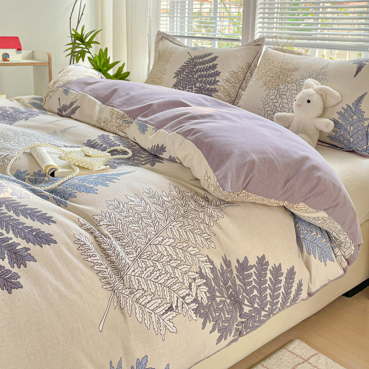 91家纺网 家纺一手货源 找家纺 纽缦家纺 2025新款全棉纯棉磨毛印花单被套 被套单件 岸边蒲草灰